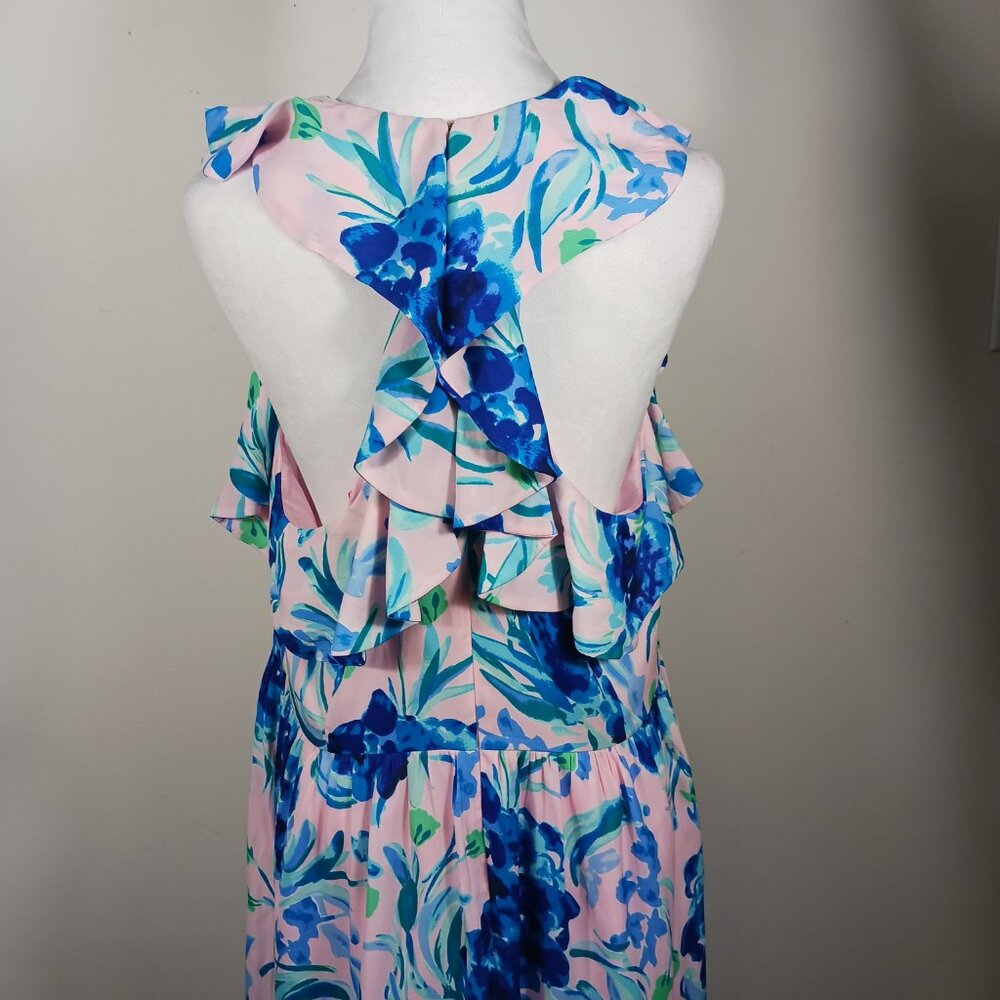 Lilly Pulitzer Rory Dress, Pink Tropics Sweet Pea, Size 14, Racer Back, Flounce - Picture 8 of 16